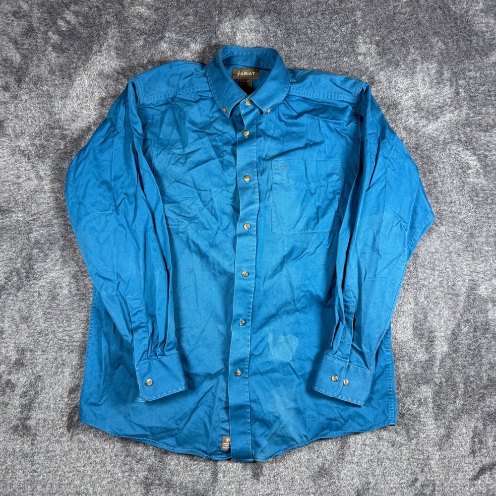 Ariat Mens Long Sleeve Button Down Western Work Shirt Blue Medium